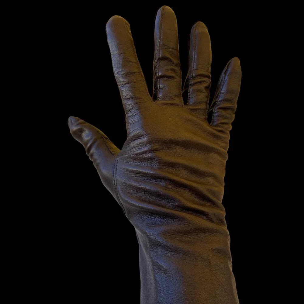 Vintage Brown Leather Gloves Unlined Above Wrist WASHABLE Womens 7.5